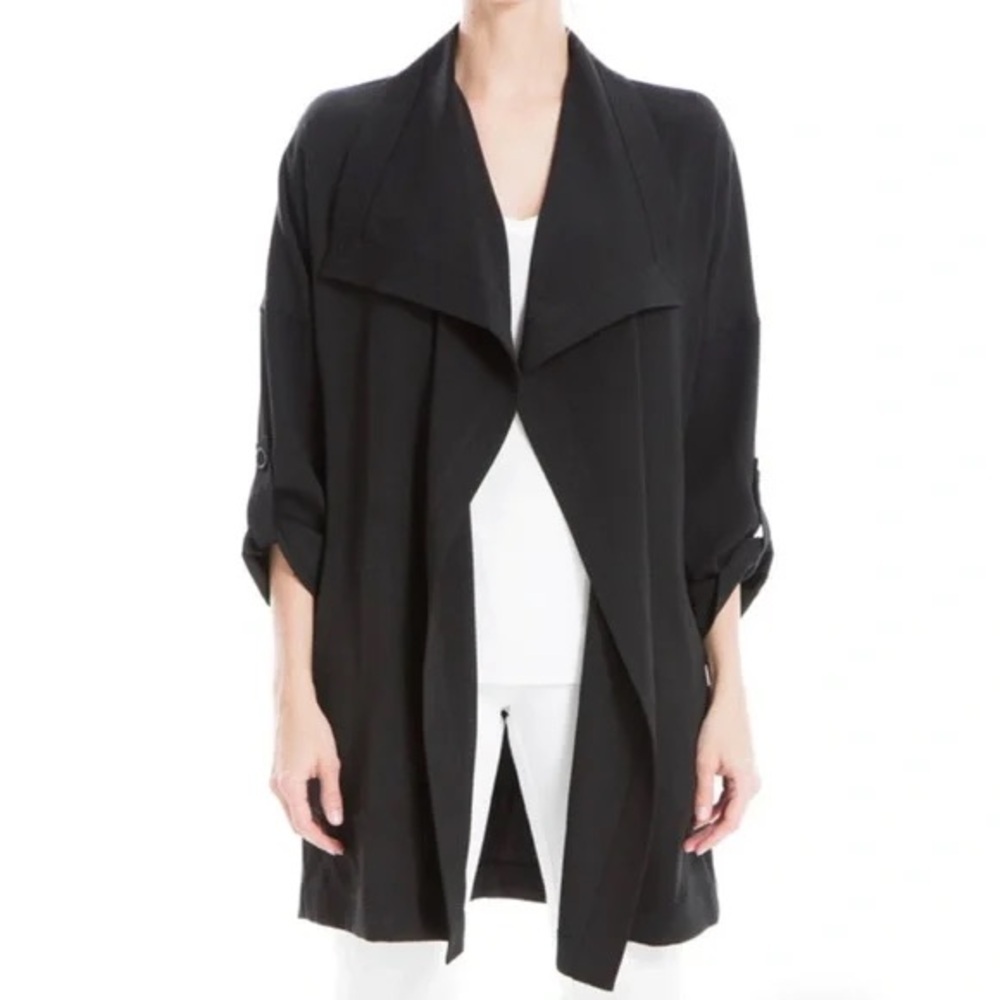 MAX STUDIO Open Front Draped Long Twill Coat in B… - image 2